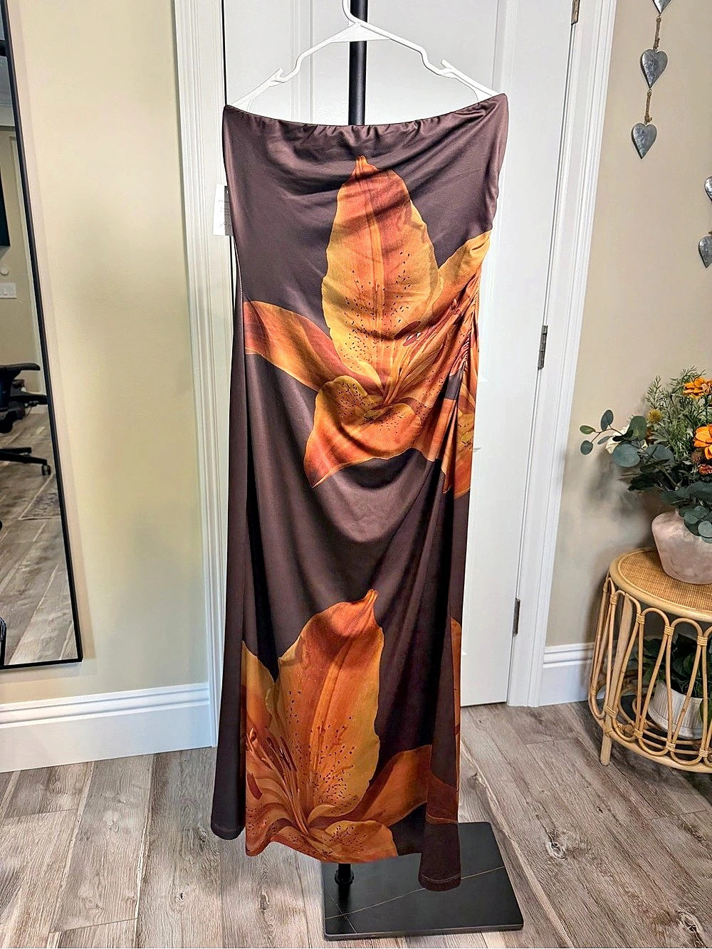 petal + pup Selene Maxi Dress - Lily Floral Brown & Orange Large